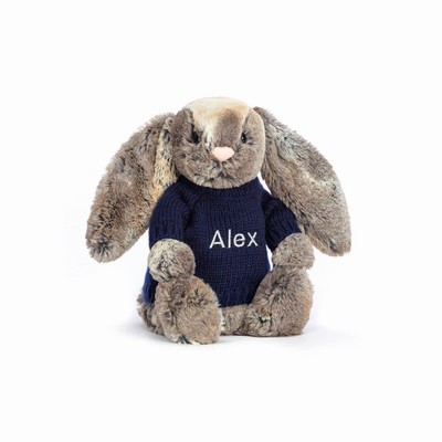 Jellycat Bashful Cottontail Bunny with Navy Jumper UK | 86205DTNA